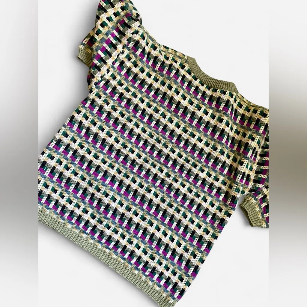 80s vintage Avon grid knitted sweater size large Tan - Image 5