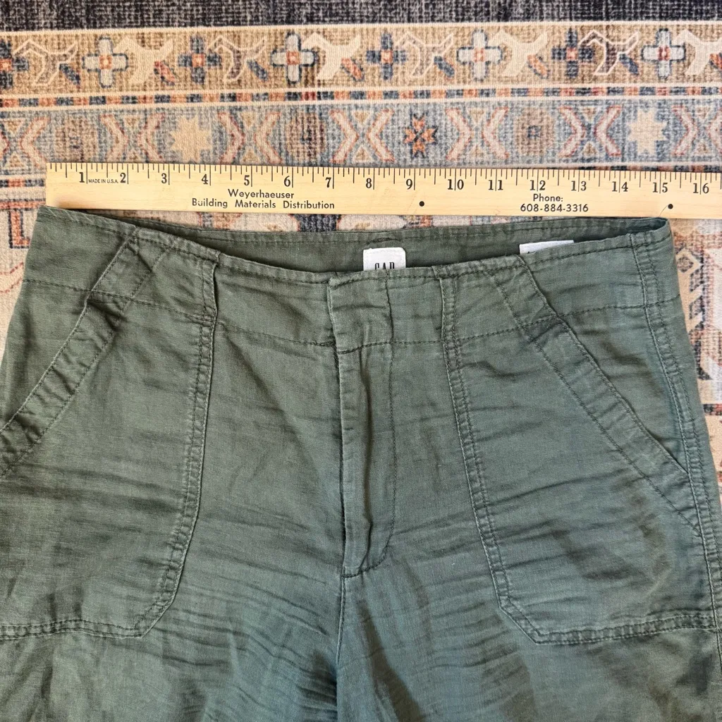 GAP Wide Leg Linen Cotton Blend Army Green High Rise Pants Women’s Size 4 - Image 11