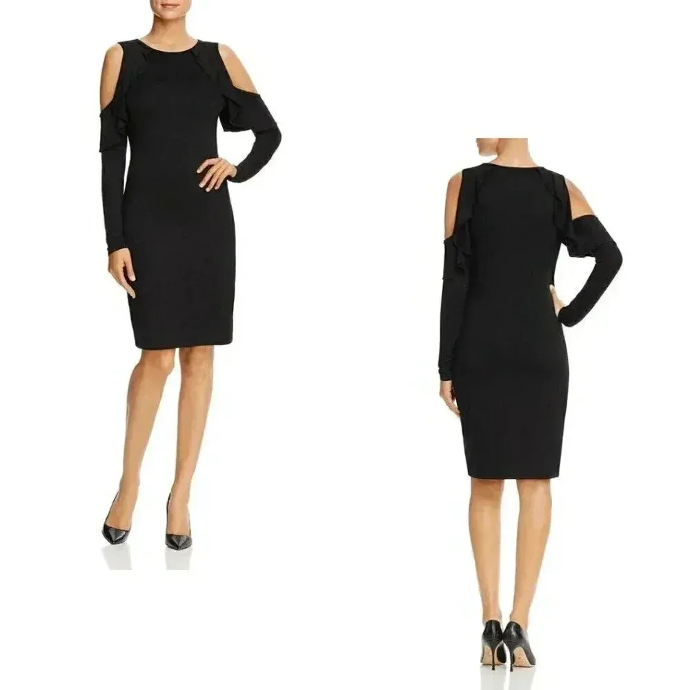 THREE DOTS Black Long Sleeve Cold Shoulder Sheath Dress SMALL - Image 7