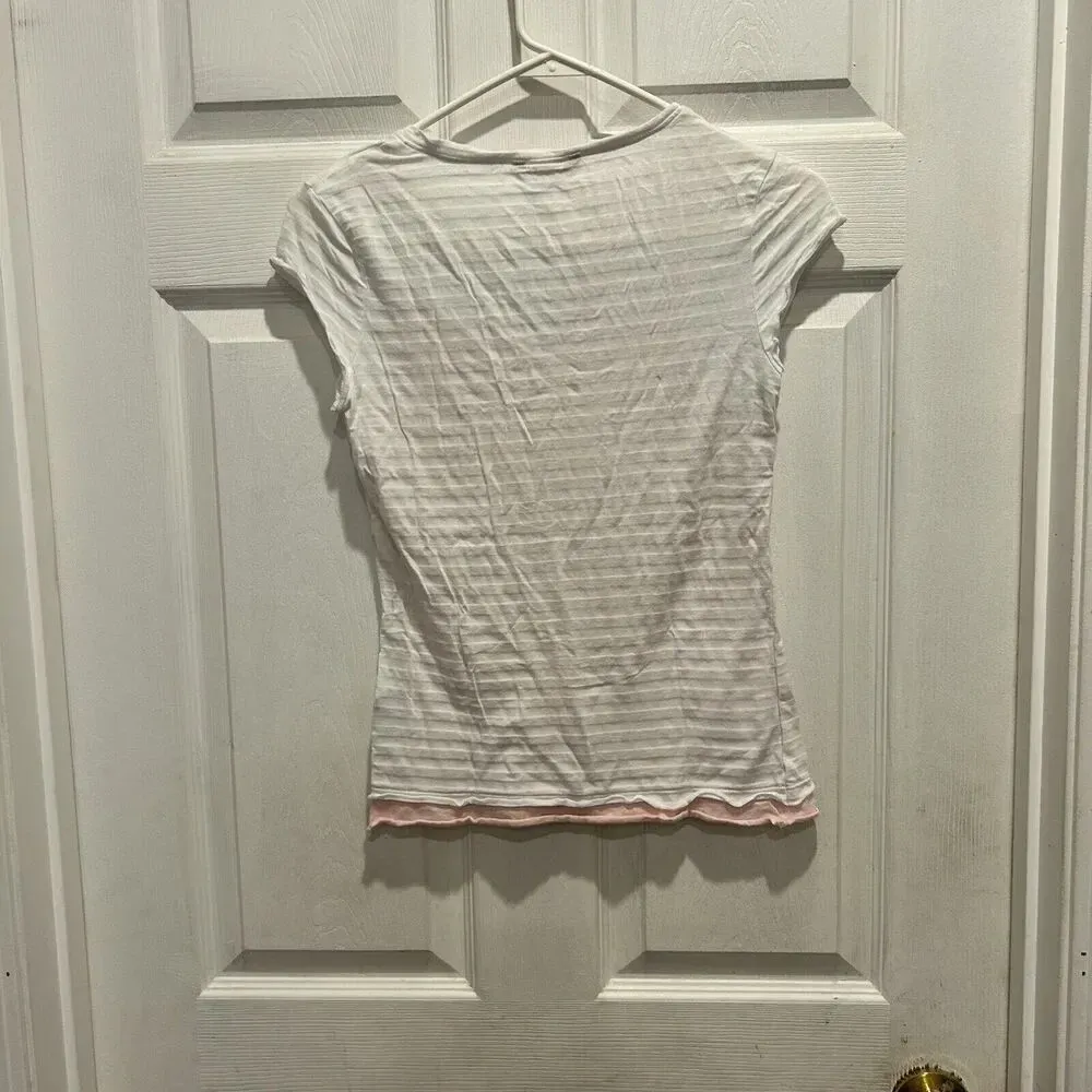 Vintage 90s Y2K‎ Union Bay Top Large Juniors White Pink Layered Skater Baby Tee - Image 4