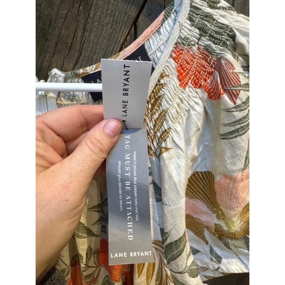 NWT Lane Bryant Women’s 20P Short Sleeve Linen Nylon Jumper Romper Petite Beige - Image 4