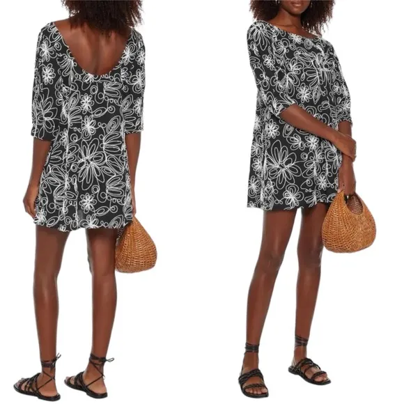 SOLID & STRIPED Dress The Emma Black Floral Embroidery Short Sleeve Cotton Small - Image 2