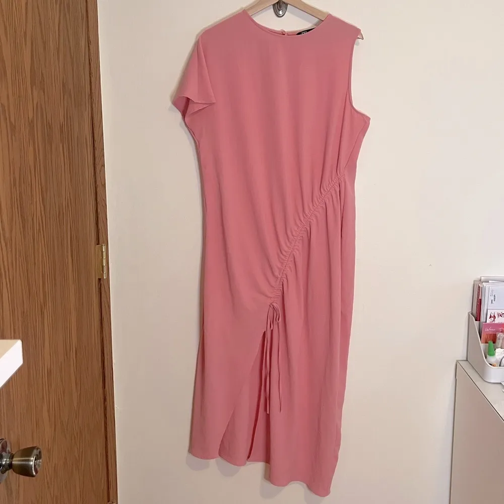 Zara Pink Draped Asymmetrical Midi Dress - Image 2
