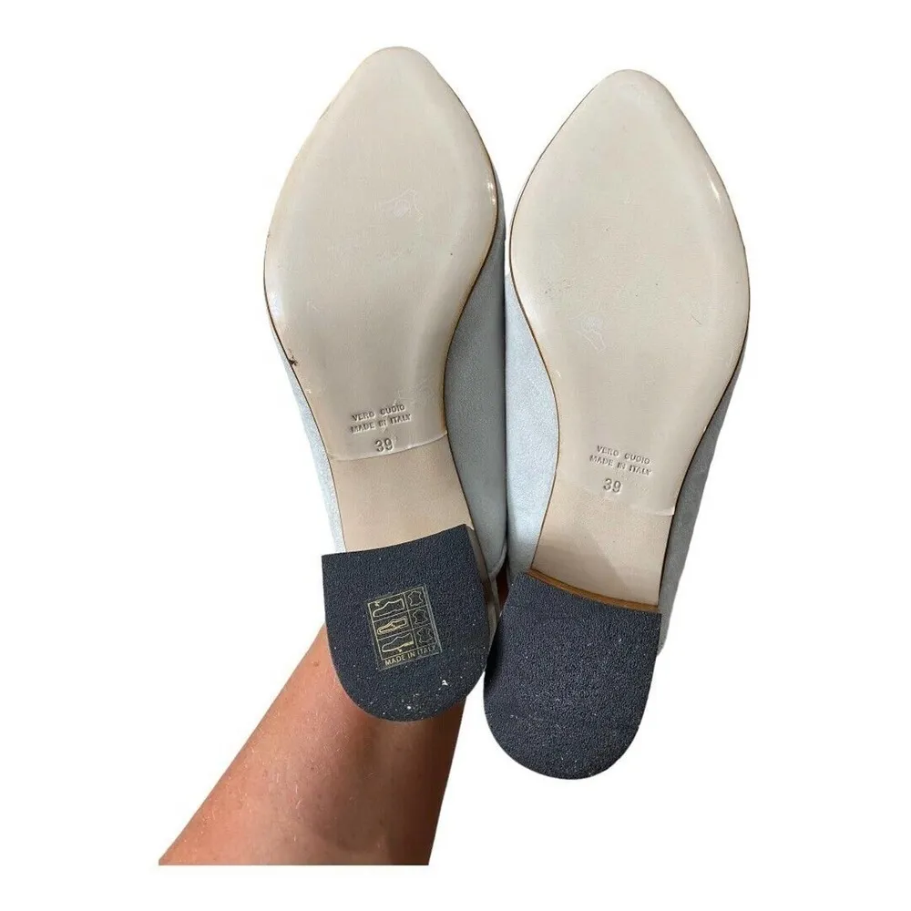 Anthro Thelma Ava Mule Sandals White Suede Leather Block Heel Pointed Slip On 39 - Image 6