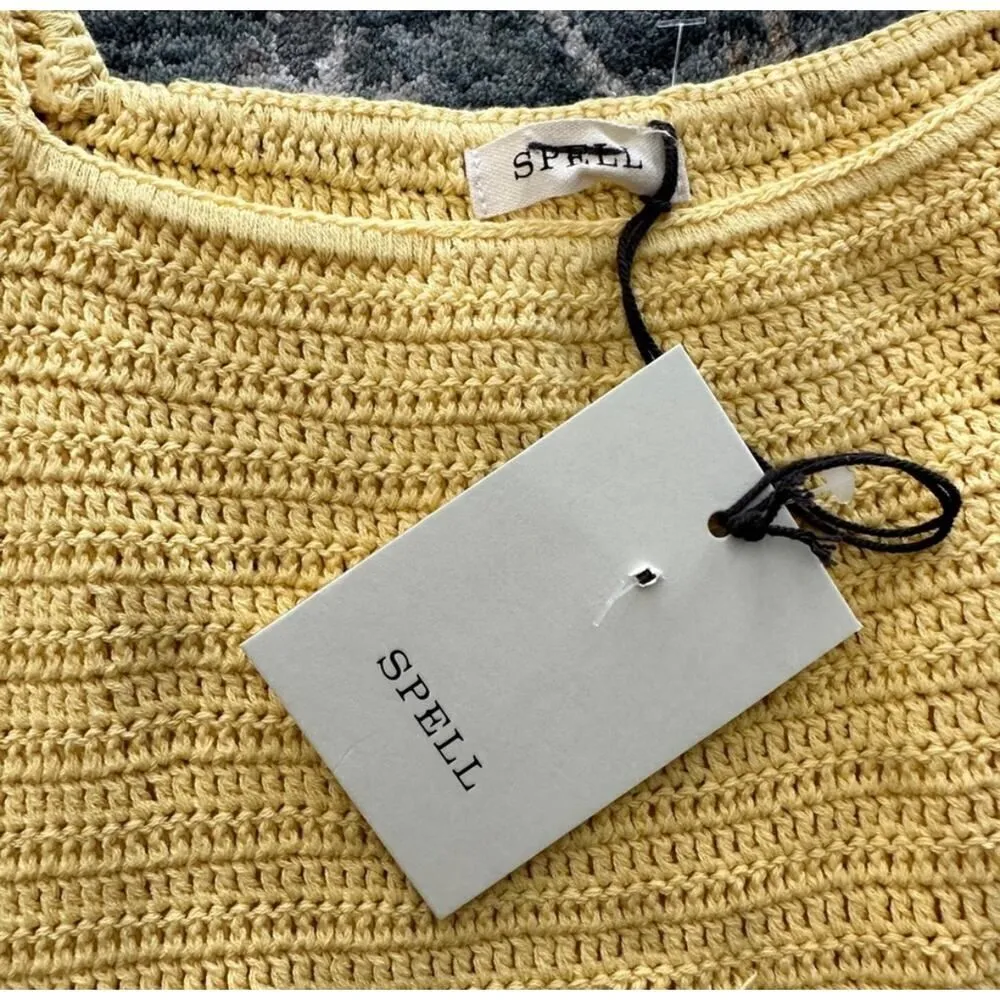 NWT SPELL crochet knit yellow dress Yellow Size M - Image 9