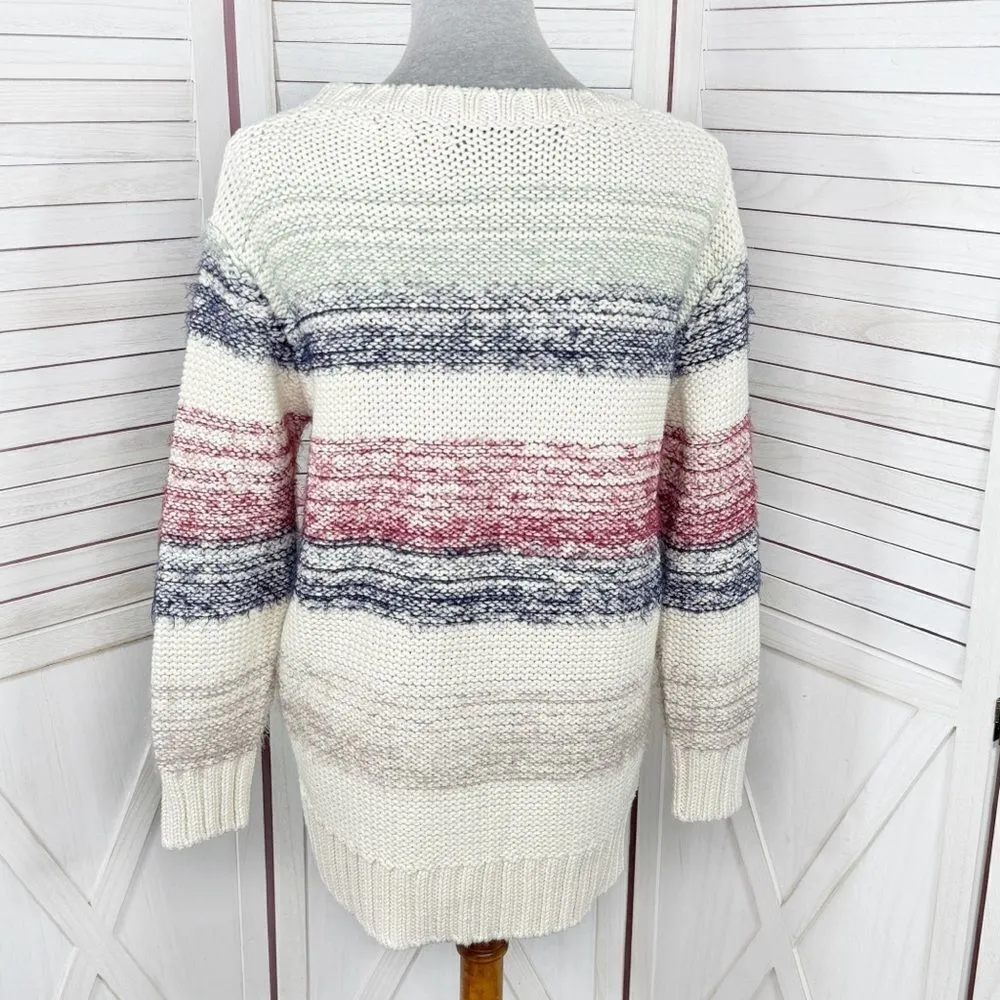 Zara Fuzzy Stripe Chunky Knit Sweater Cream Multi Small Retro Basic - Image 4