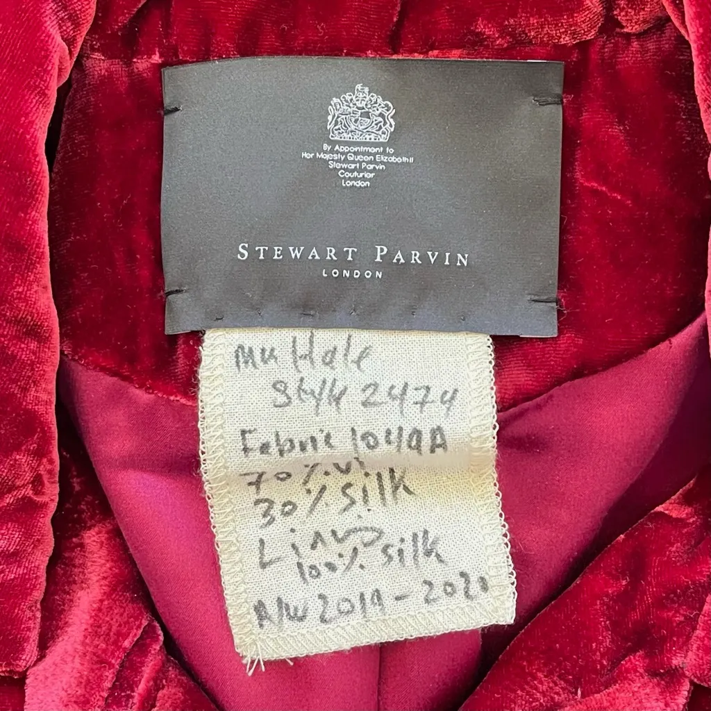 Stewart Parvin Velvet Button Jacket Red Silk Blend Tailored Size Small EUC - Image 4