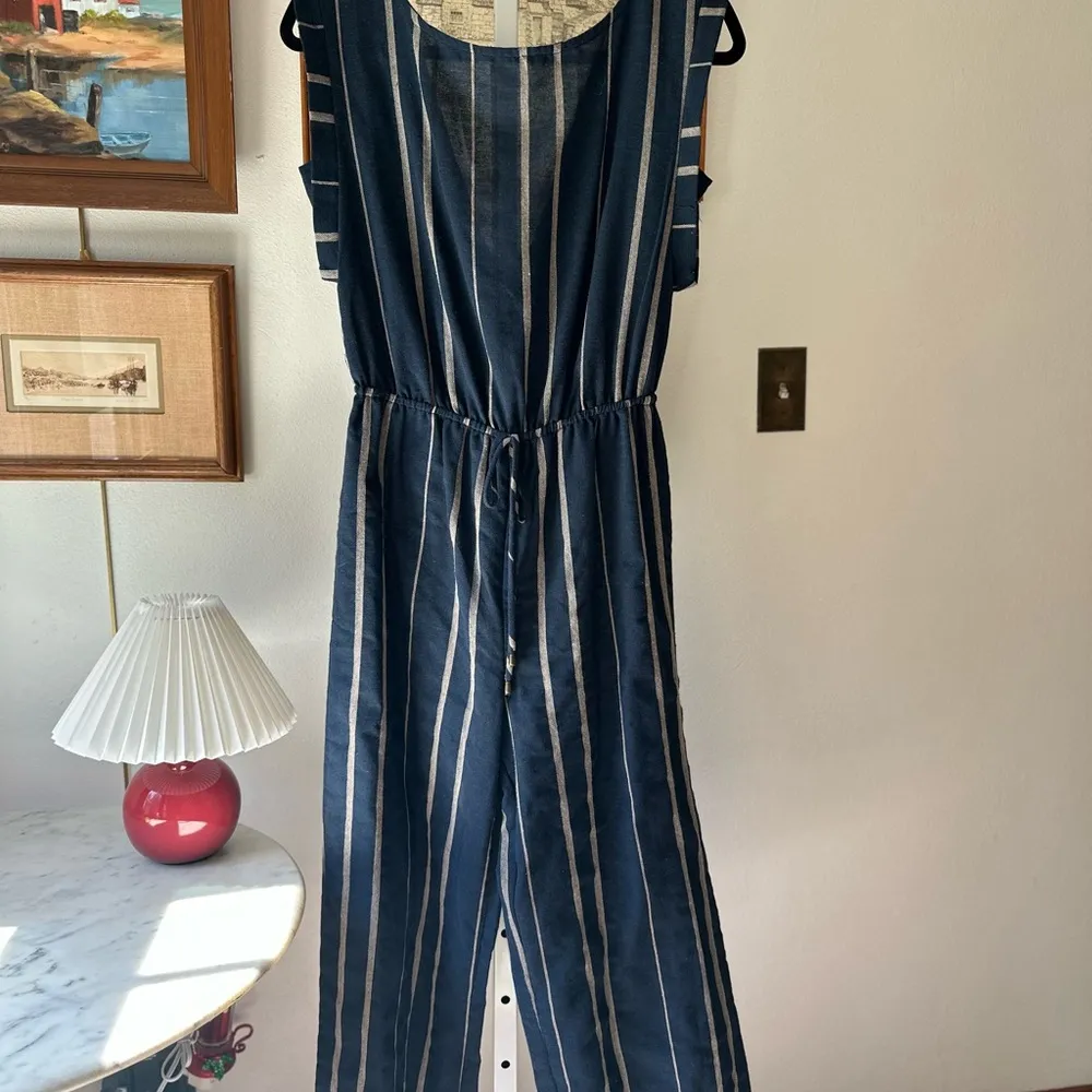 Universal Thread Blue and tan Striped Jumpsuit with Tie Waist - Image 4