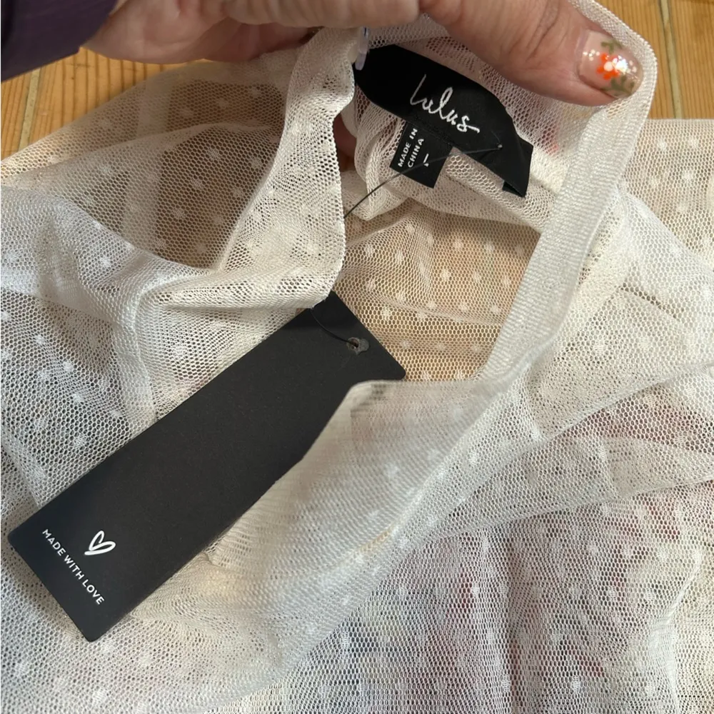 Lulus Immaculate Charisma White Mesh Feather Mini Dress Size Large NWT - Image 10