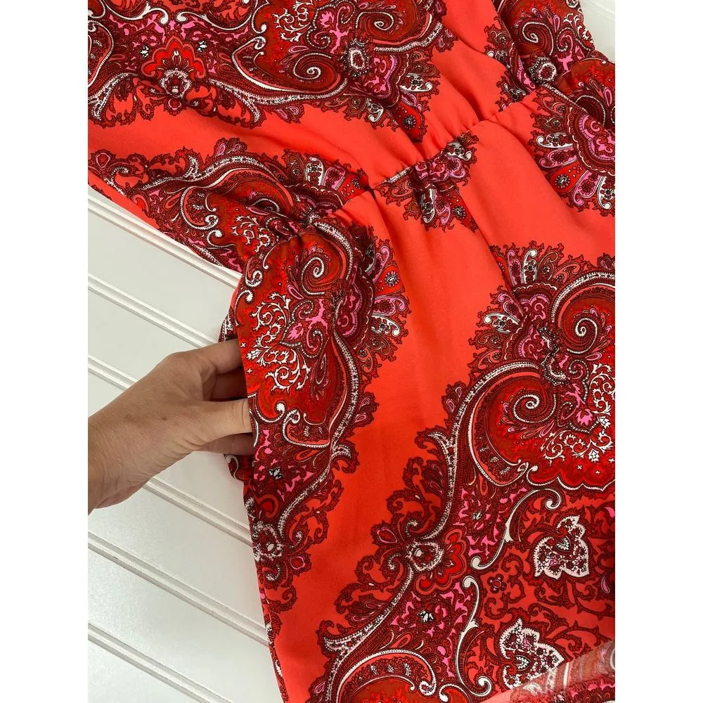 Banana Republic April Red Paisley Shorts Romper Jumpsuit Womens Size 2 - Image 7