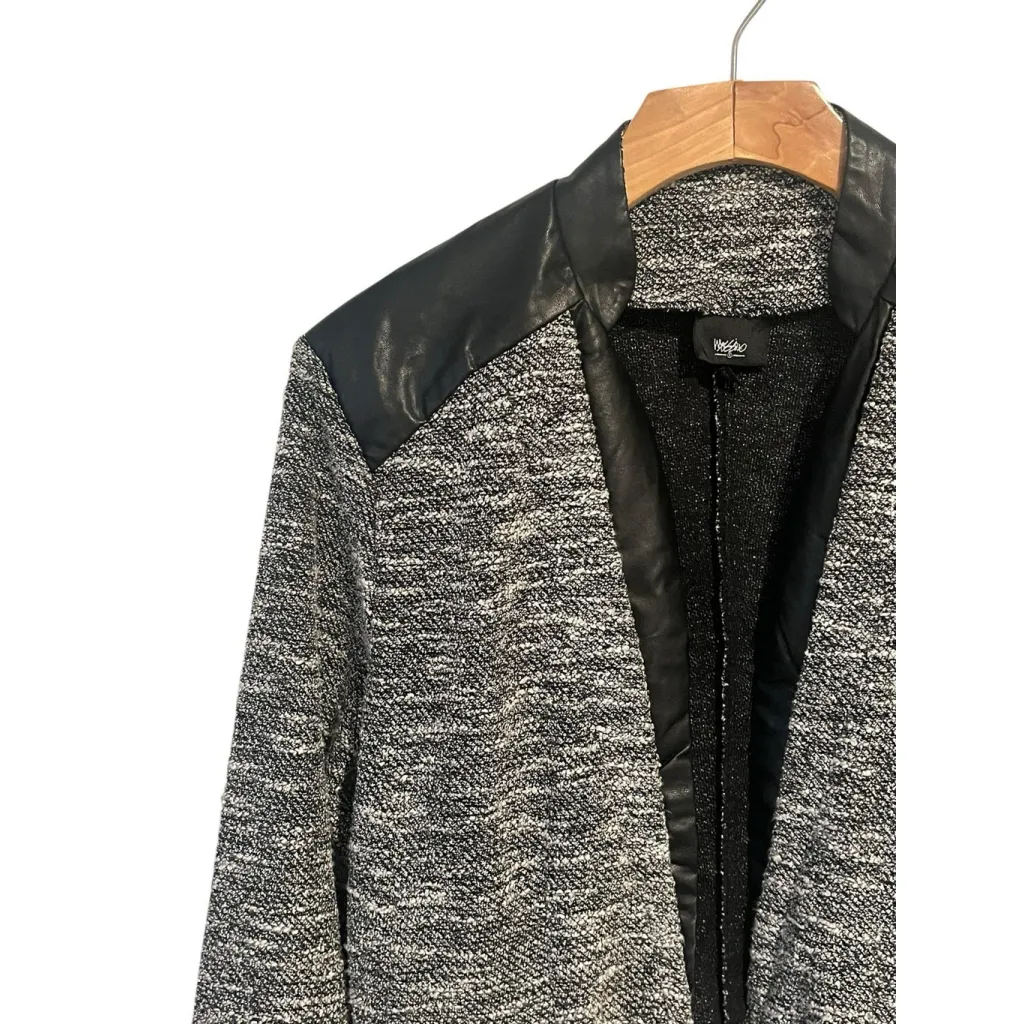 MOSSIMO Cropped Jacket Womens M Open Front Black White Rayon Leather Zippers Gray Size M - Image 2