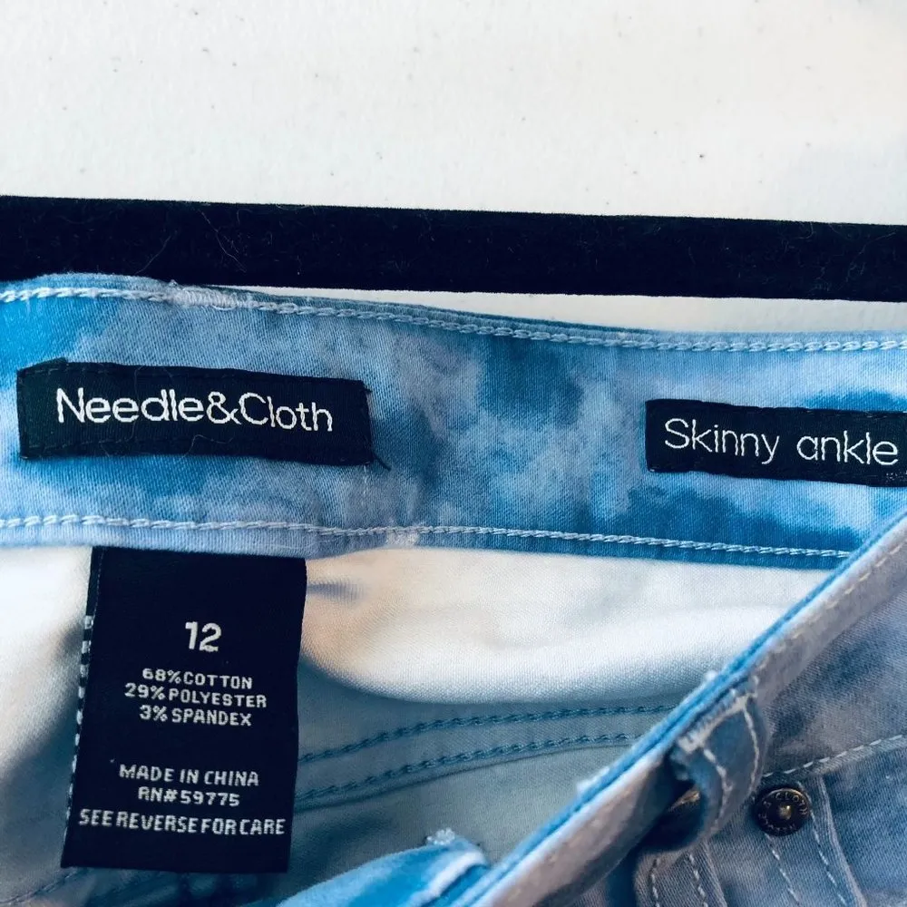 Needle&Cloth Womens Skinny Ankle Jeans Stars Clouds Pattern High Rise Blue 12 - Image 3