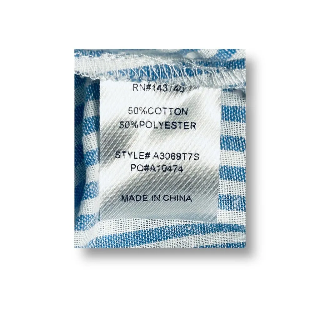 After Market S Blue White Cold Shoulder Striped Peasant Cottagecore Blouse NWT - Image 9