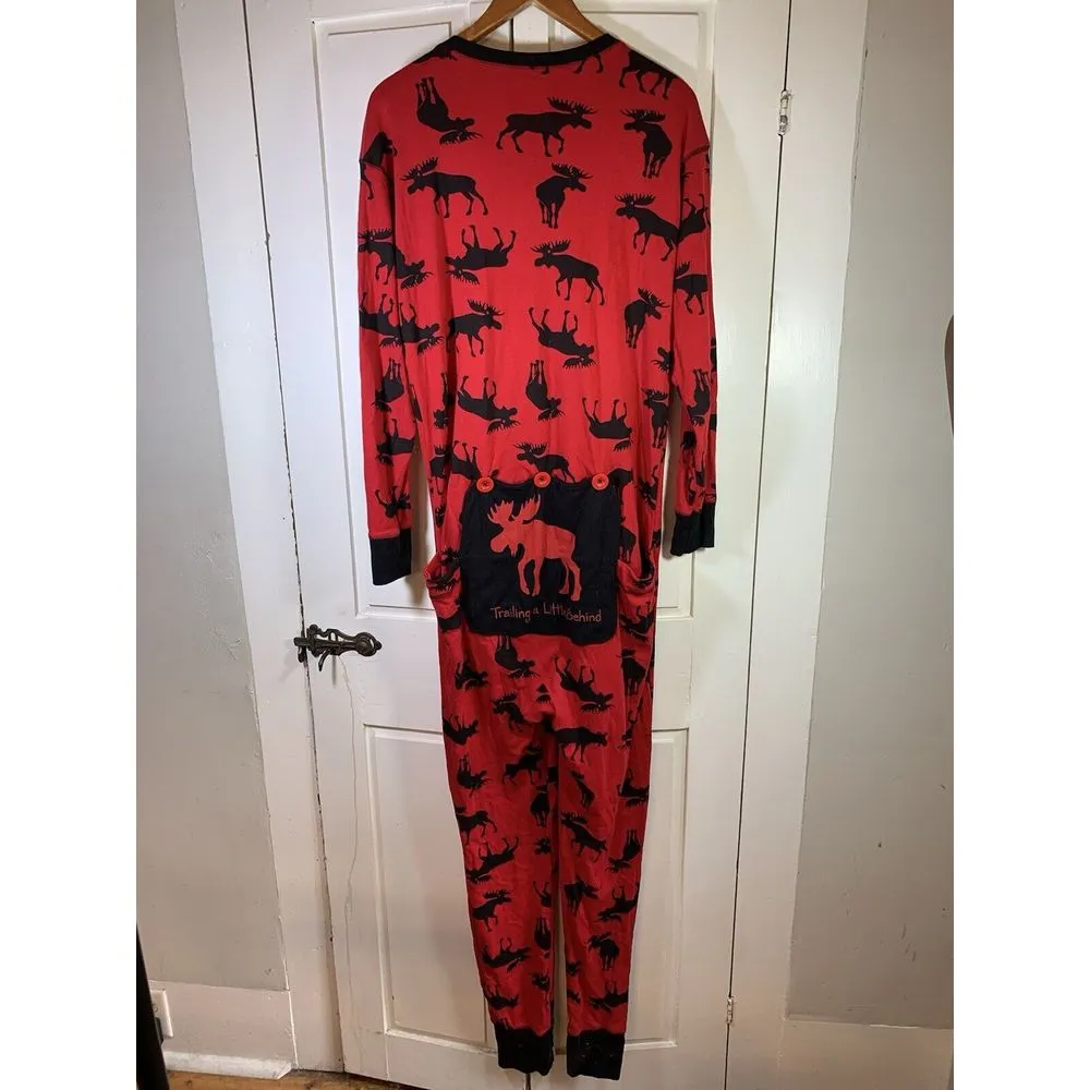 Little‎ Blue House Moose Adult Union Suit Christmas XL Cozy Loungewear Bum Flap Red - Image 3