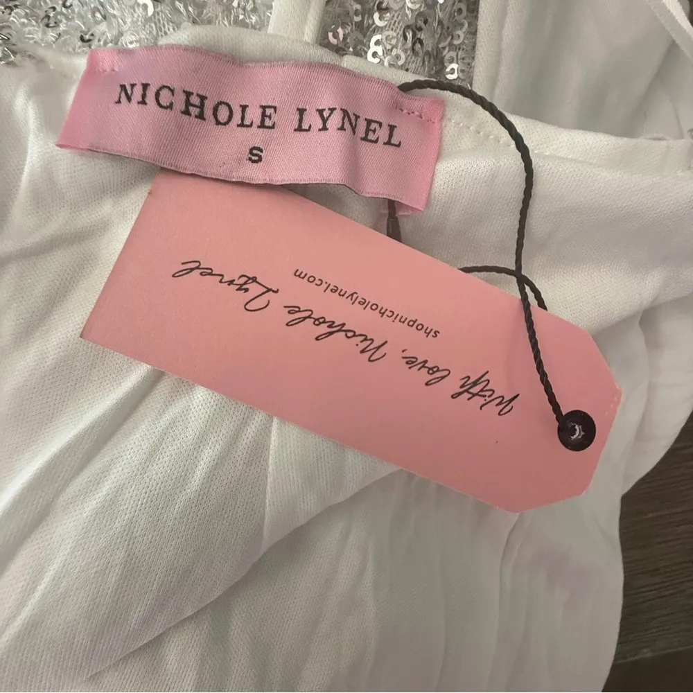 Nichole Lynel All Over Sequin‎ Jumpsuit Size Small NWT White - Image 5