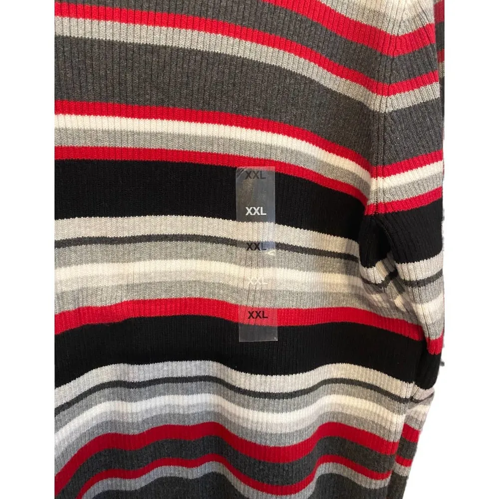 NWT Karen Scott Red Black and White Striped Mock Neck Sweater - Image 3