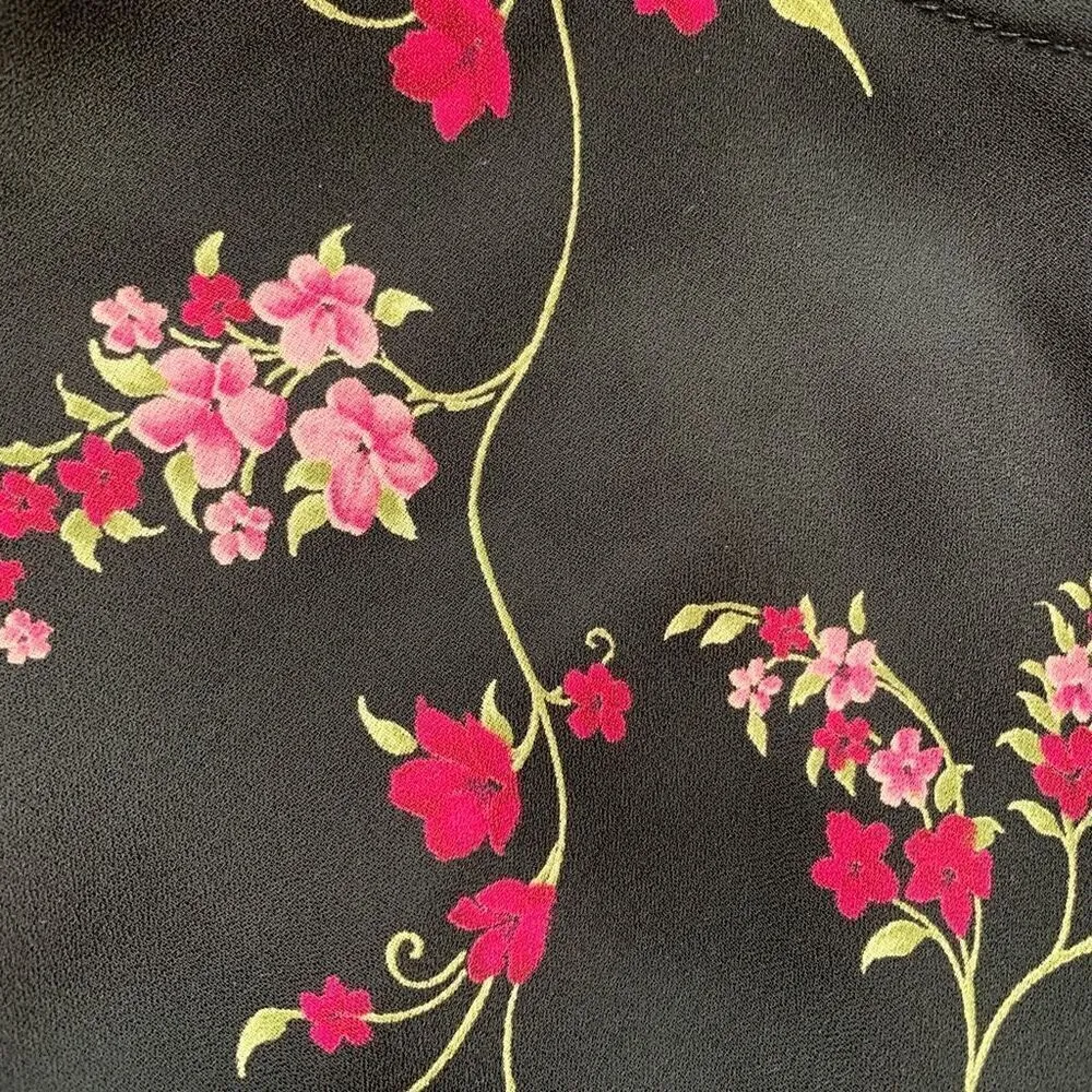 Vintage 90s All That Jazz Dress Black Hot Pink Floral Lace Trimmed Sleeveless Black - Image 9