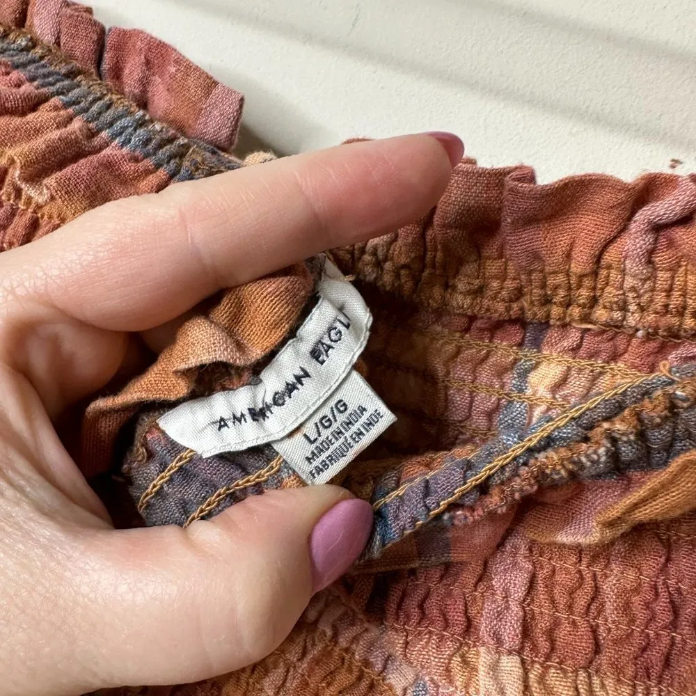 American Eagle Plaid Smocked Tube Top Women's Large - Image 4