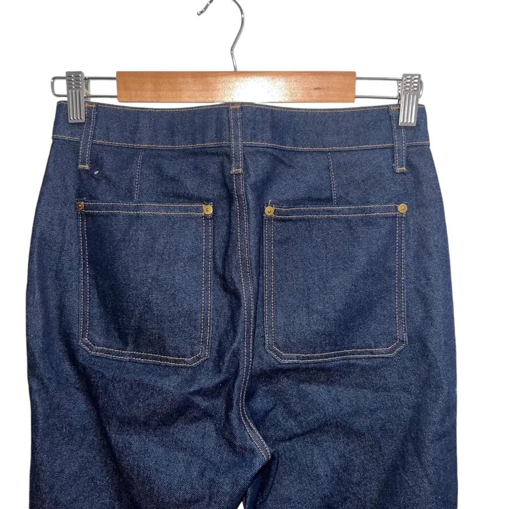 NEW NWOT KHAITE Raquel Patch Pocket Cropped Flare Jean In Raw Wash Dark Wash - Image 8