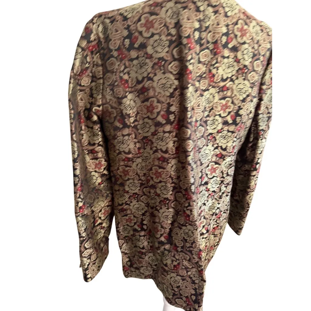 AMBER SUN Multicolor Brocade Rose Print Blazer Jacket Size Large Brown - Image 2