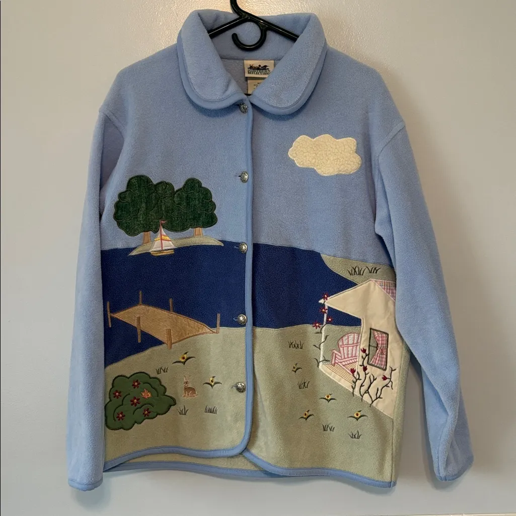 Vintage 90s Northern Reflections Fleece Beach Scene Jacket Sz M Coastal Grandma - Image 3