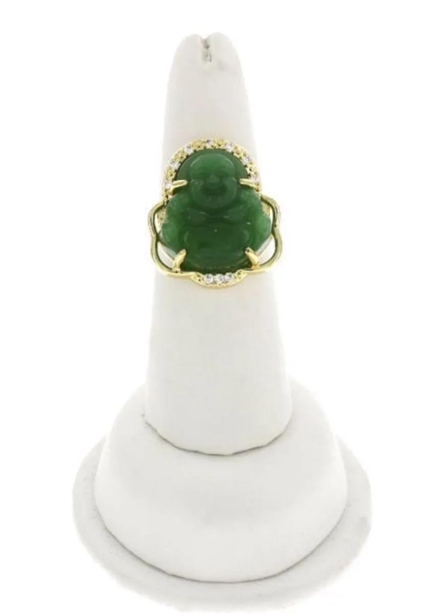 Plated Gold Green Buddha Adjustable Ring - Image 4