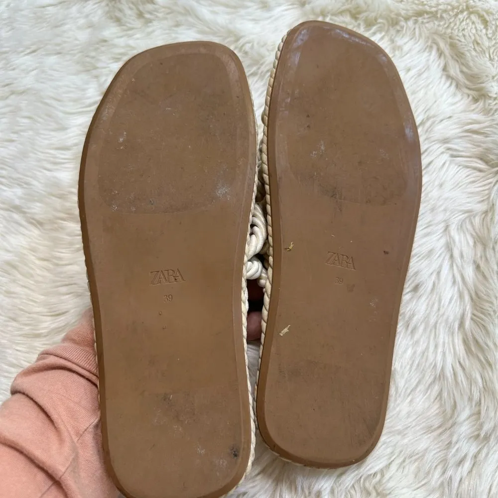 ZARA Beige Braided Knotted Slip On Sandals Women's 39 - Image 5