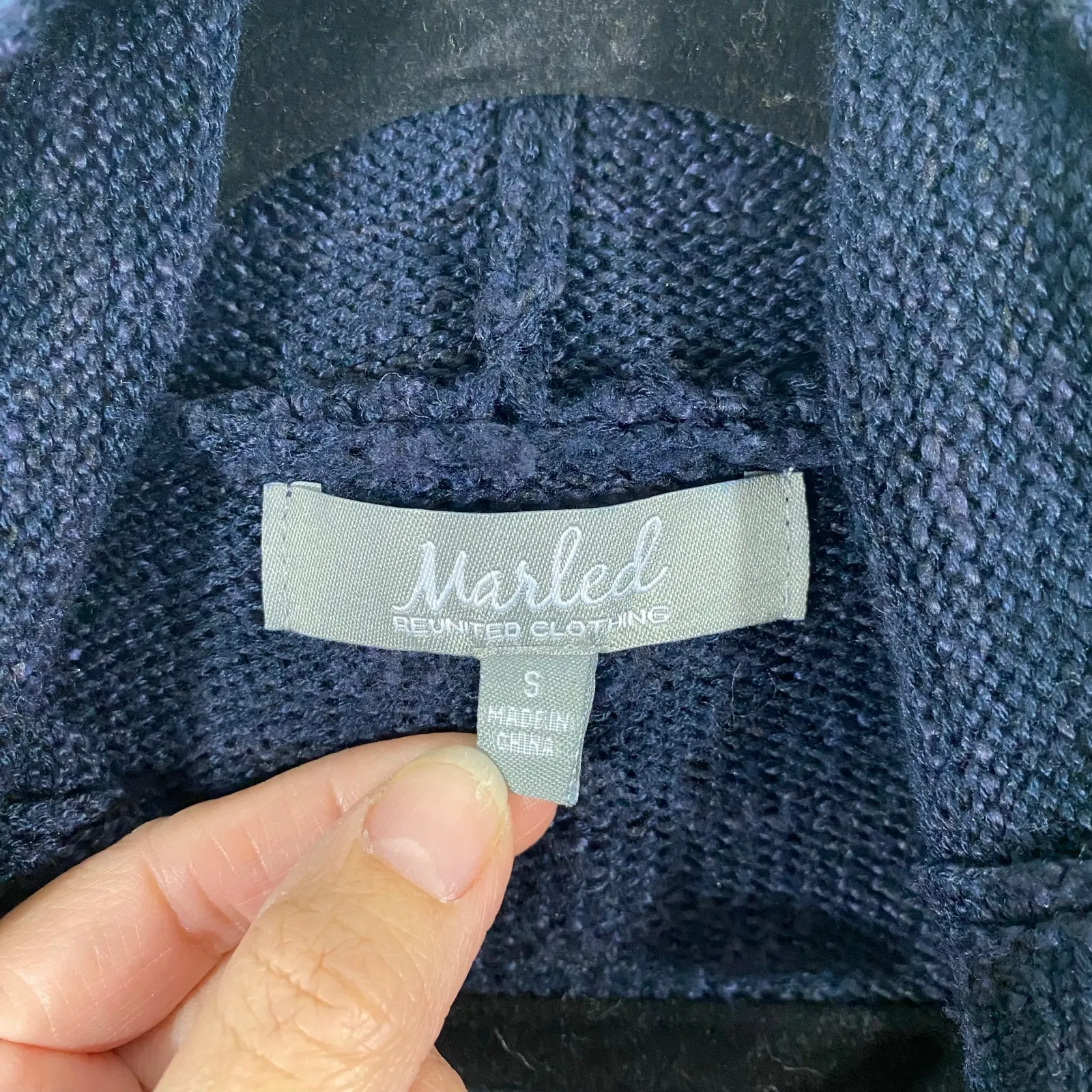 Marled Women Navy "Tailgate" Hooded Pullover Knit Sweater Size S - Image 5