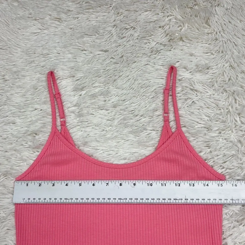 ASOS Peach Pink Ribbed Spaghetti Strap Thong Bodysuit Size 8 - Image 4