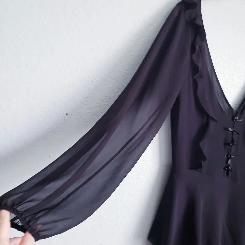 A.O.T.C Sexy Black Sheer Peekaboo Ruffle Long Sleeve Dress - Image 6