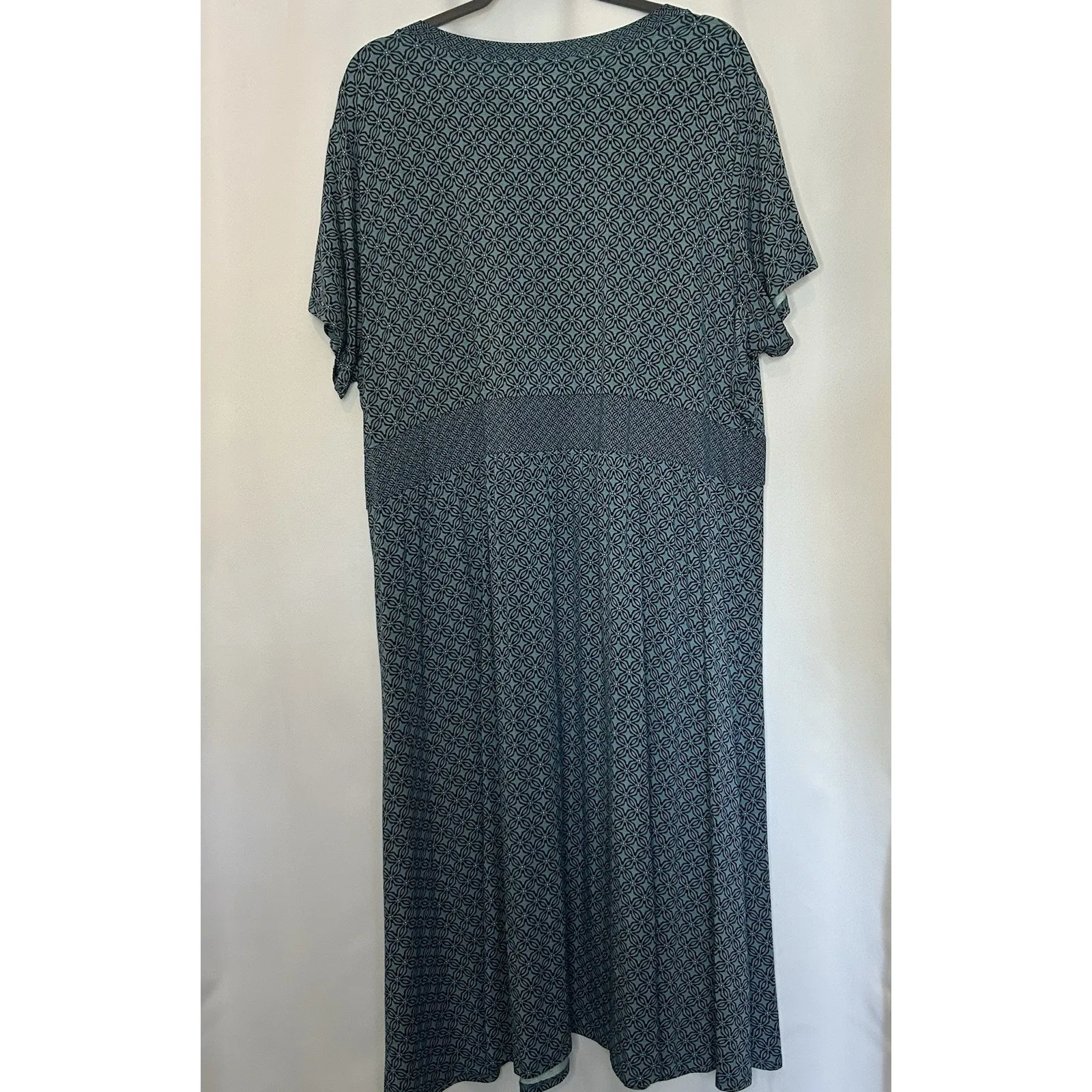 LL‎ Bean Knit Dress Women's Size 3XL Teal Navy Short Sleeve Faux Wrap V Neck Blue - Image 5