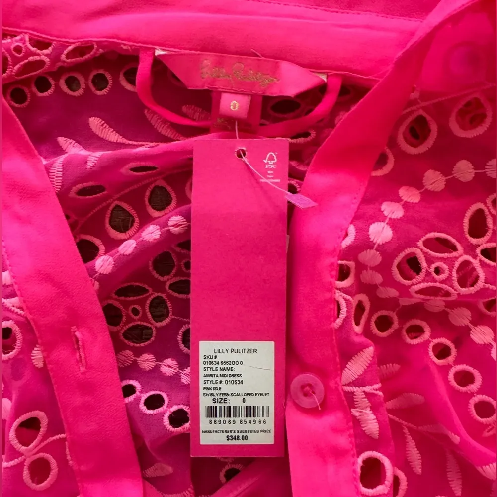 NWT $348 Lilly Pulitzer Amrita Midi Dress Pink Isle Swirly Fern Scalloped Eyelet - Image 6