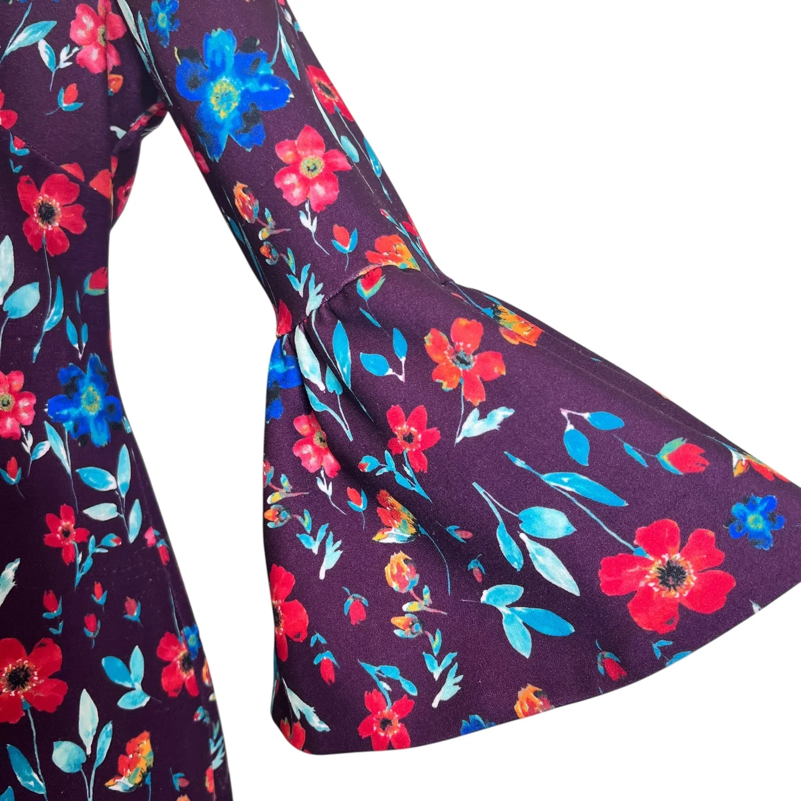 Calvin Klein Floral Sheath Dress Purple Size 6 Bell Sleeve Above The Knee Fitted - Image 7