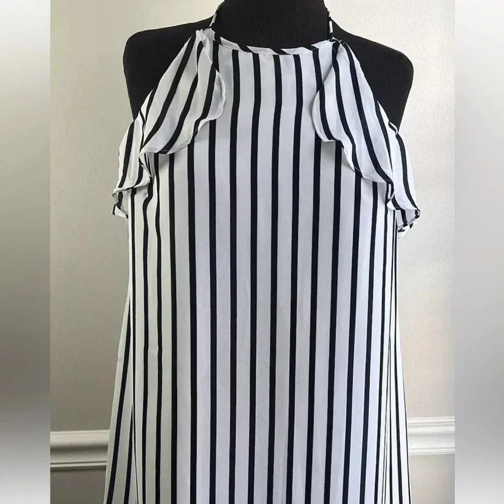 J. Crew Navy & White Striped Coastal Ruffle Summer Halter Dress Size XXS NWT - Image 5
