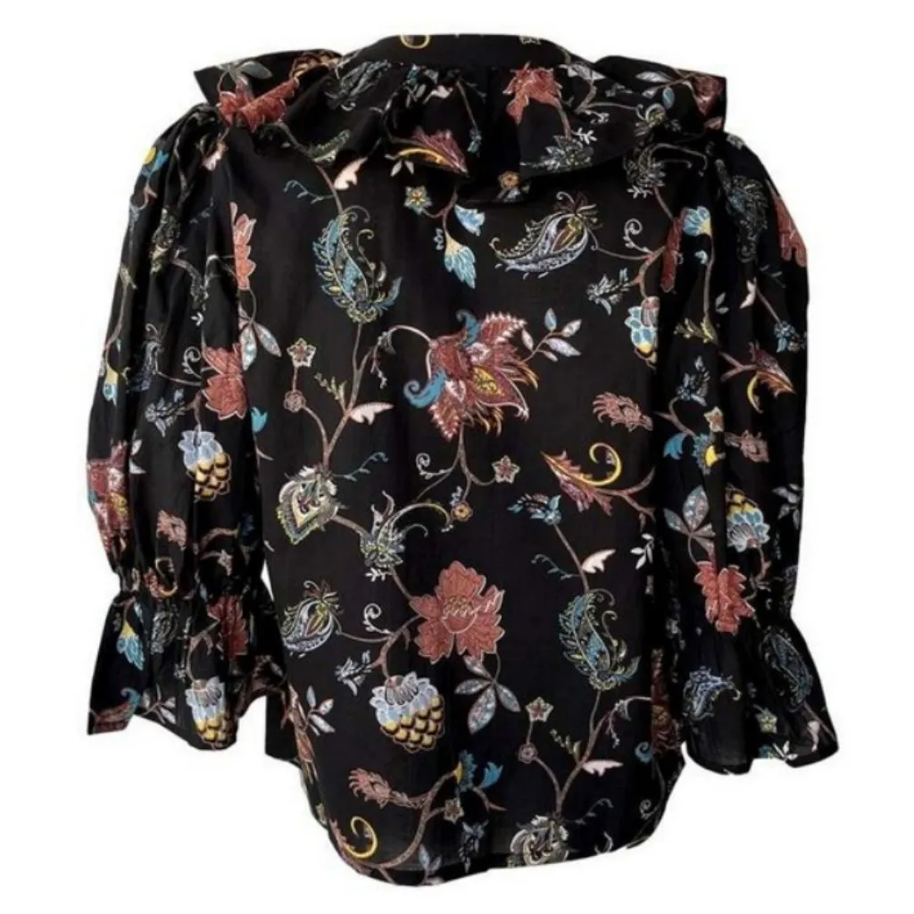 💕MILLE💕 Hanna Top ~ St Germaine Boho Floral Print NWOT Black Size M - Image 14