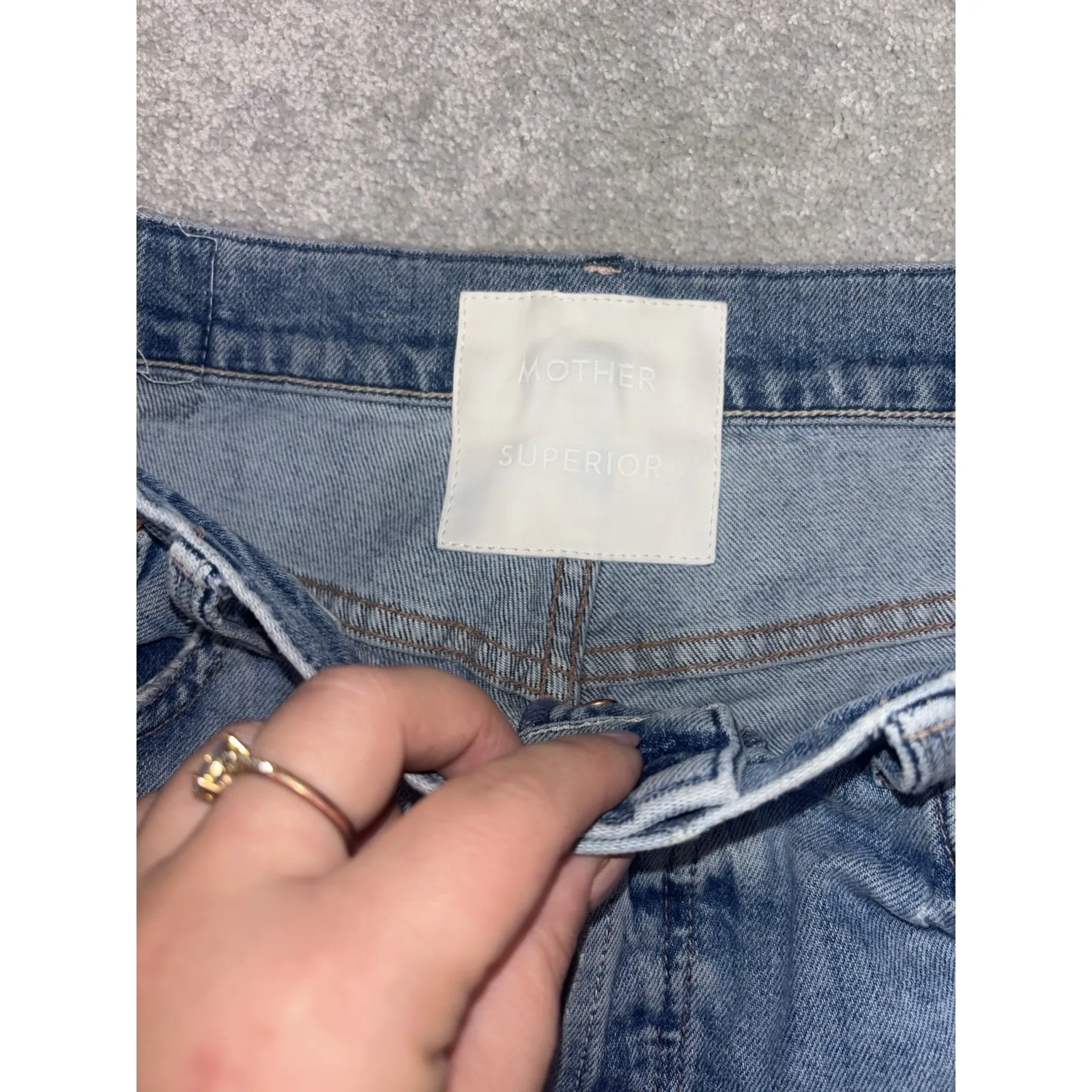 mother superior jeans high waistwd hiker hover slay‎ it with flowers 32 Button Blue Size undefined - Image 4