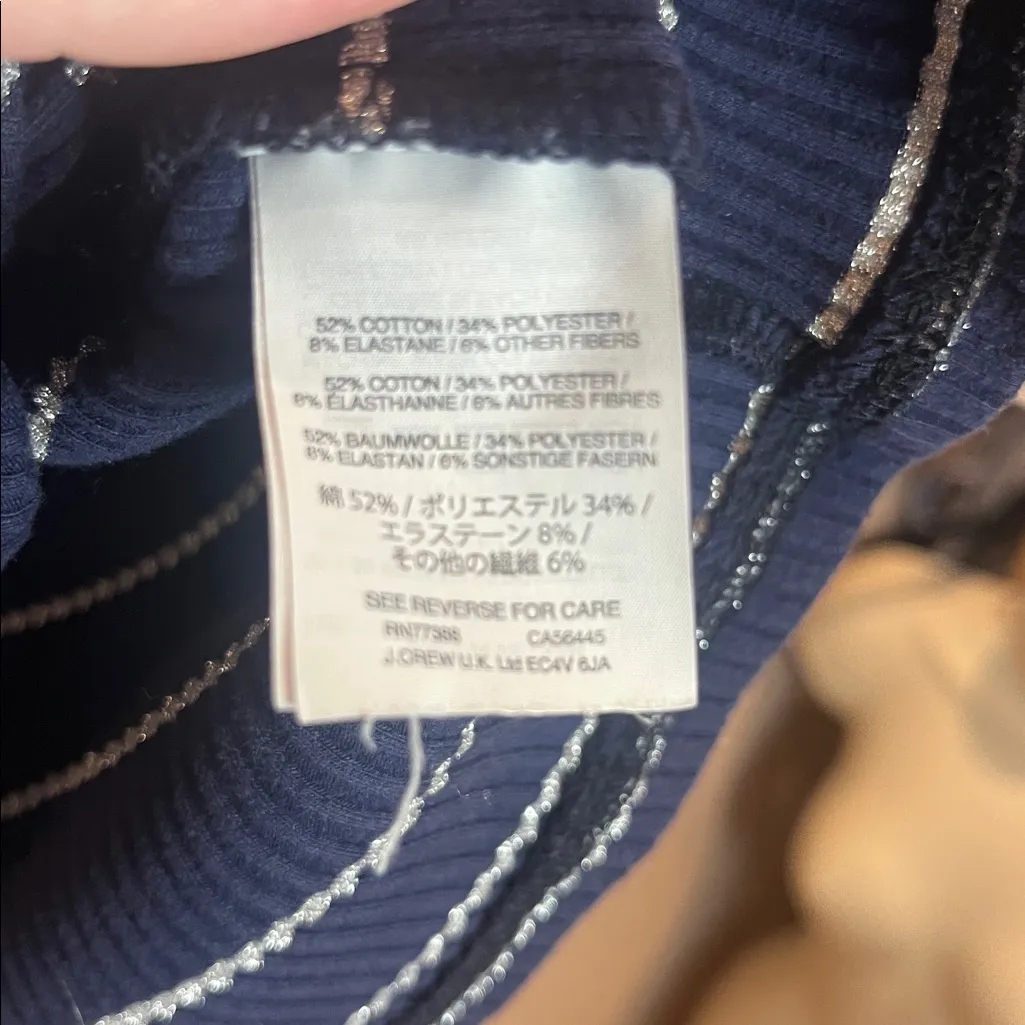 J. Crew Women’s Navy Blue Sparkly Silver Striped Stretchy T Shirt Size XXL - Image 6