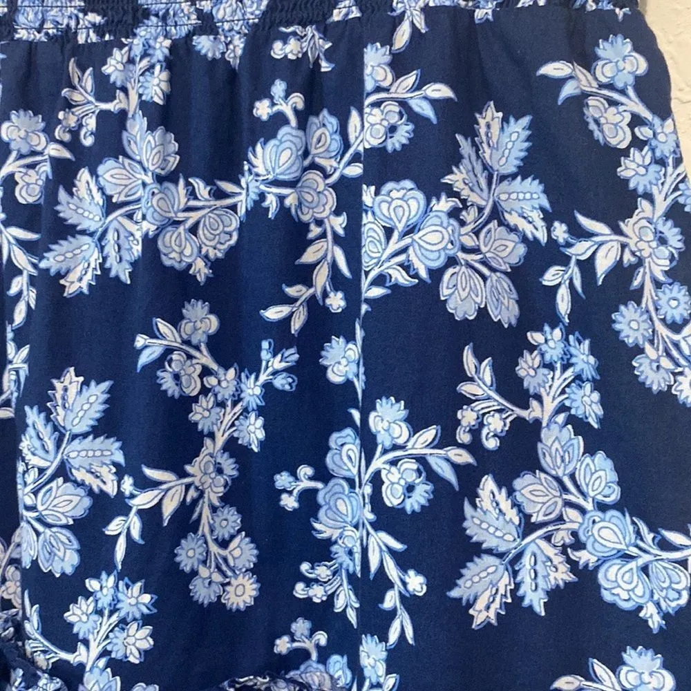 J. Crew Navy and light blue ruffled skirt elastic waist band blue floral Medium - Image 6