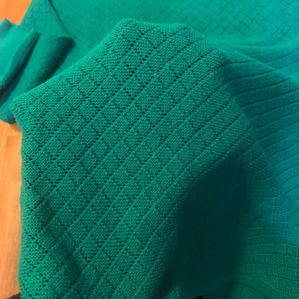 New York & Company Knit Top XL Blue Green 3/4 Sleeves Textured - Image 6