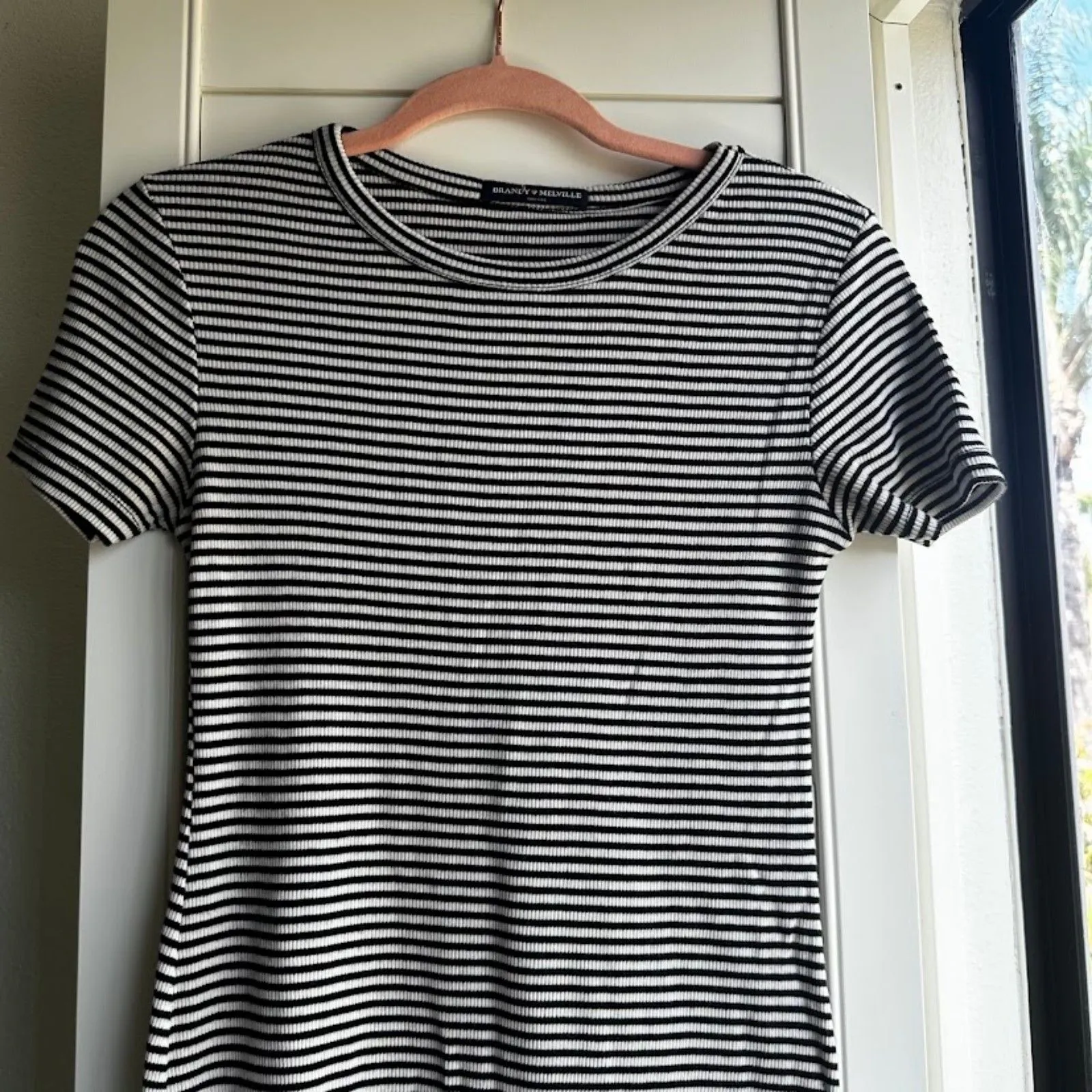 Brandy Melville Black & White Stripe Ribbed Mini Tee Shirt Dress - Image 2