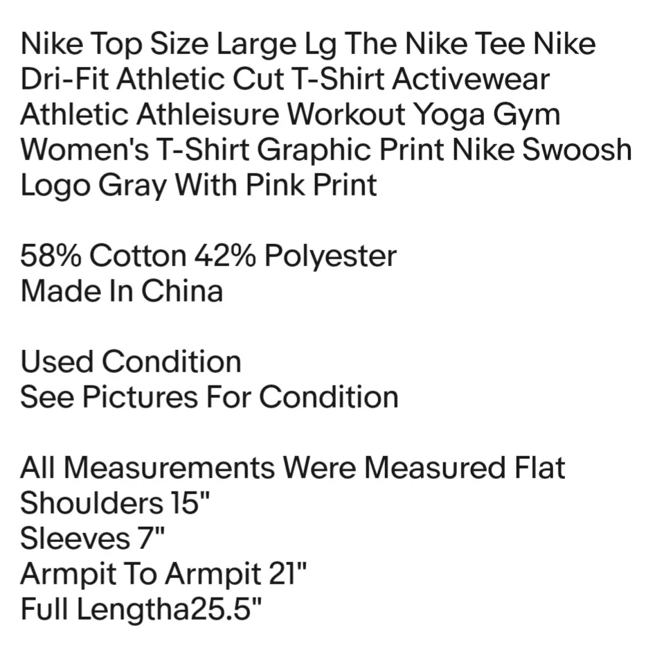 Top Size Large Lg The Nike Tee Nike Dri-Fit Athletic Cut T-Shirt Activewear Athletic Athleisure - Image 2