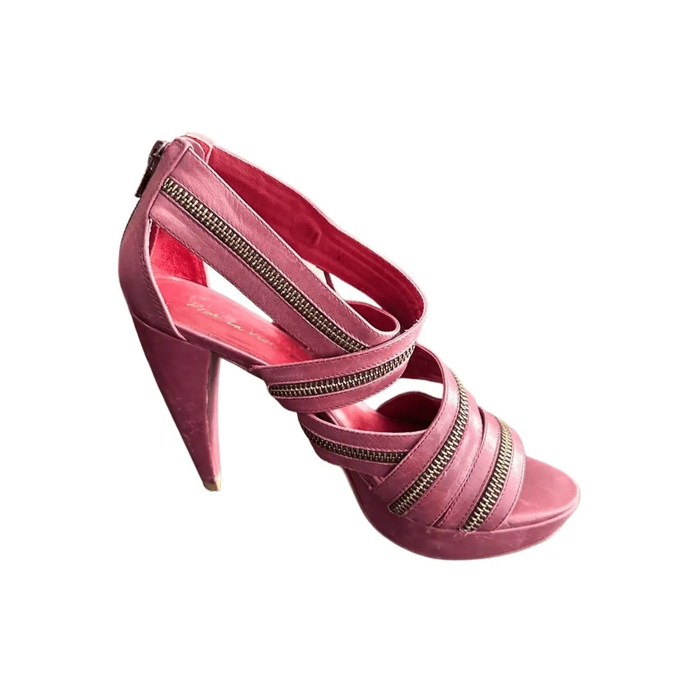 Pour la Victoire VERO CUOIO Maroon Platform Strappy Gold Zipper Heels Size 8 - Image 6