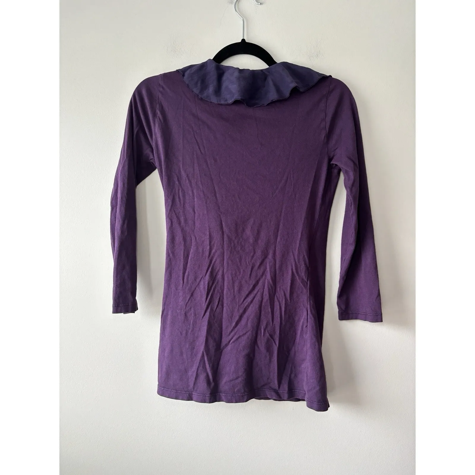 Velvet‎ Purple Y2K Flutter Faux Wrap Long Sleeve Silk Cotton Shirt Size Medium - Image 5