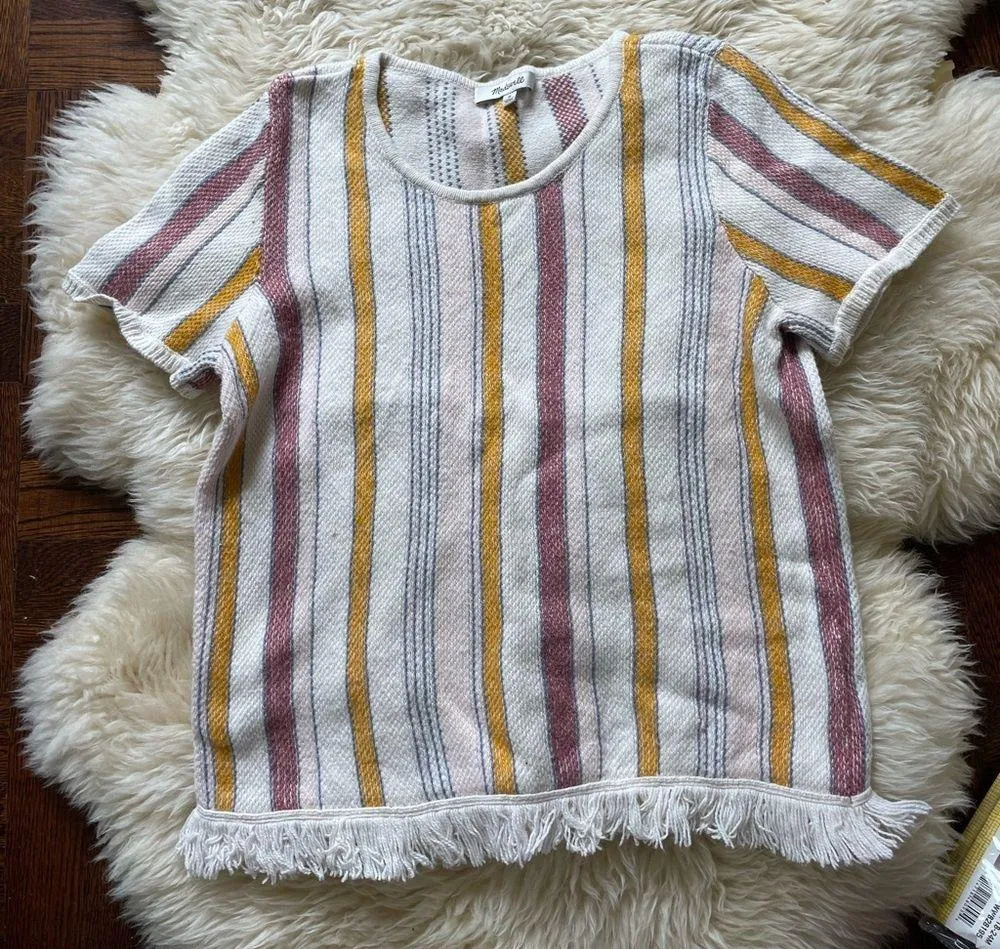 Madewell Blakley Stripe Sweater Tee size M knit retro inspired fringe top - Image 7