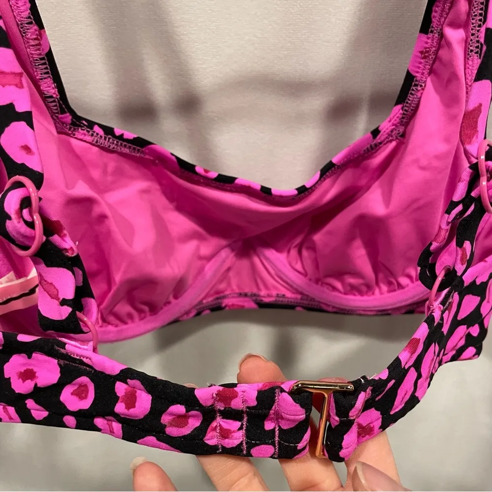 Cute Victoria’s Secret pink black leopard print square neck bikini swim top - Image 4