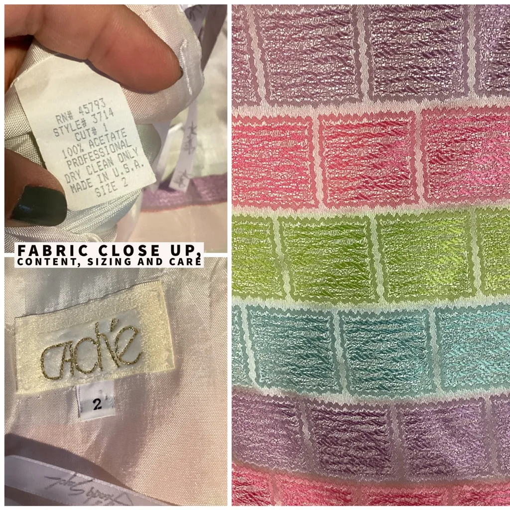 VINTAGE 1990'S CACHE MULTI-COLOR PASTEL W/RHINESTONE CUT OUTS SHEATH DRESS (2) - Image 10