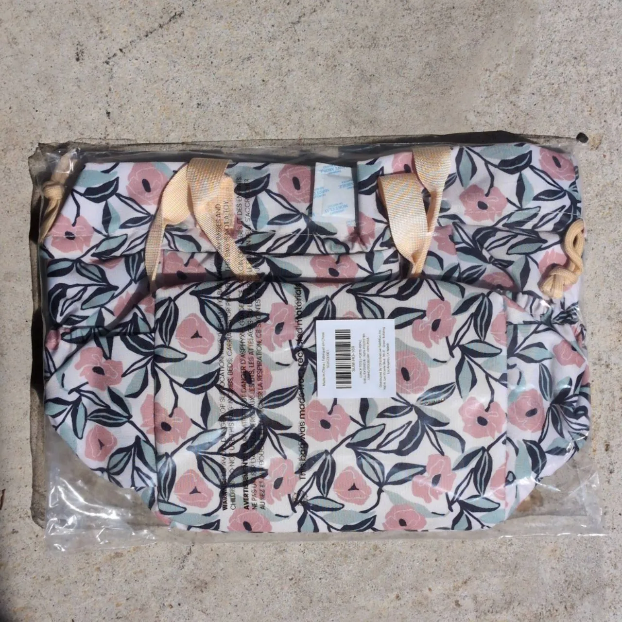 NWT Summer & Rose Adrienne White Pink Floral Drawstring Handled Lunch Tote Bag - Image 4