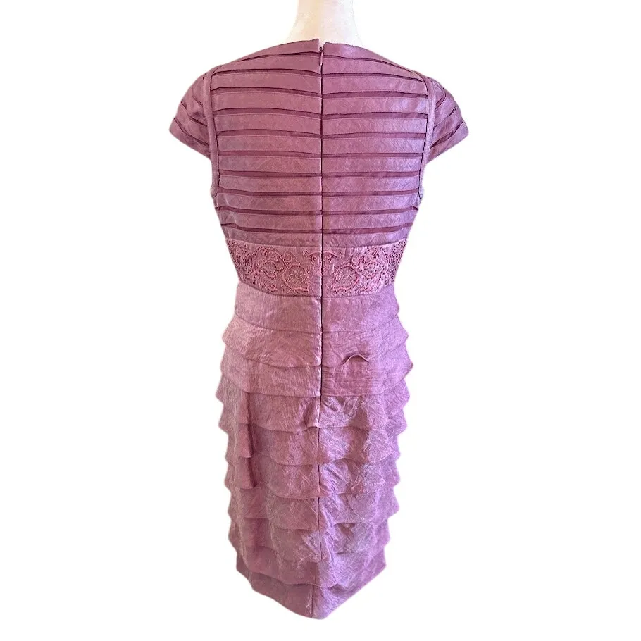 Adrianna Papell Cap Sleeve Beaded w/ Tiered Ruffle Skirt Cocktail Dress Size 8 - Image 3
