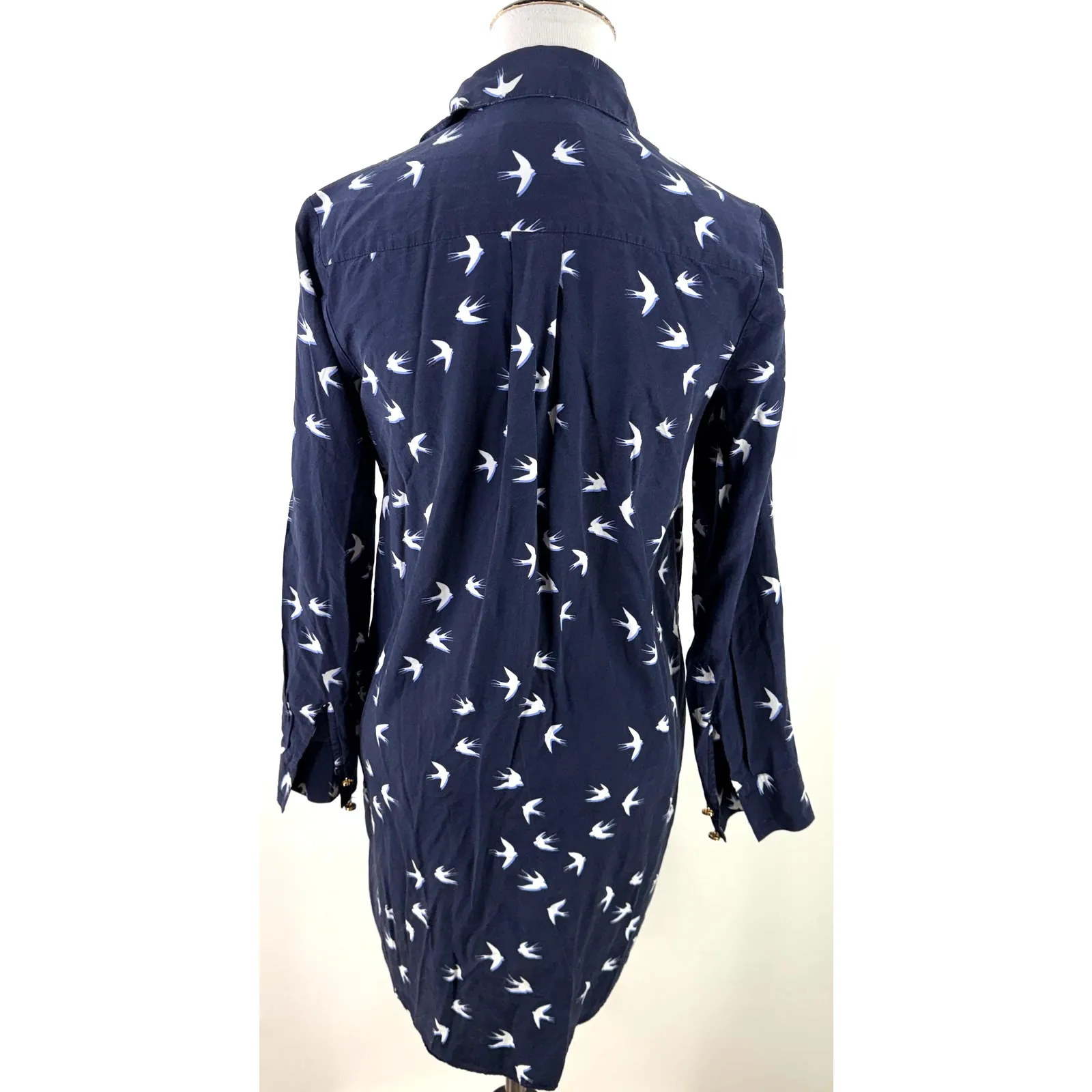 Kate Spade Winter Swallow Collared Silk Long Sleeve Button Shirtdress Size XS - Image 3