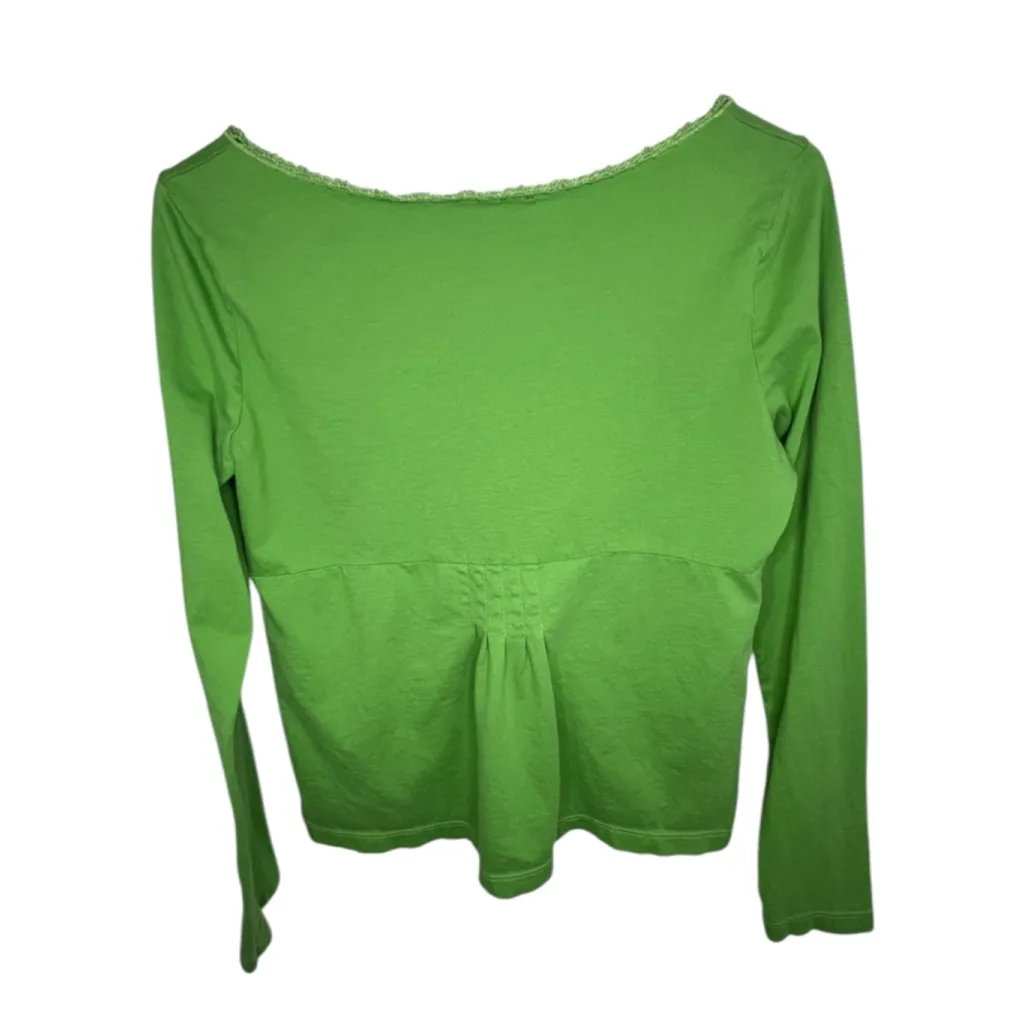Boston Proper Vintage Y2K Lime Green Peplum Long Sleeve Blouse With Lace Trim - Image 4